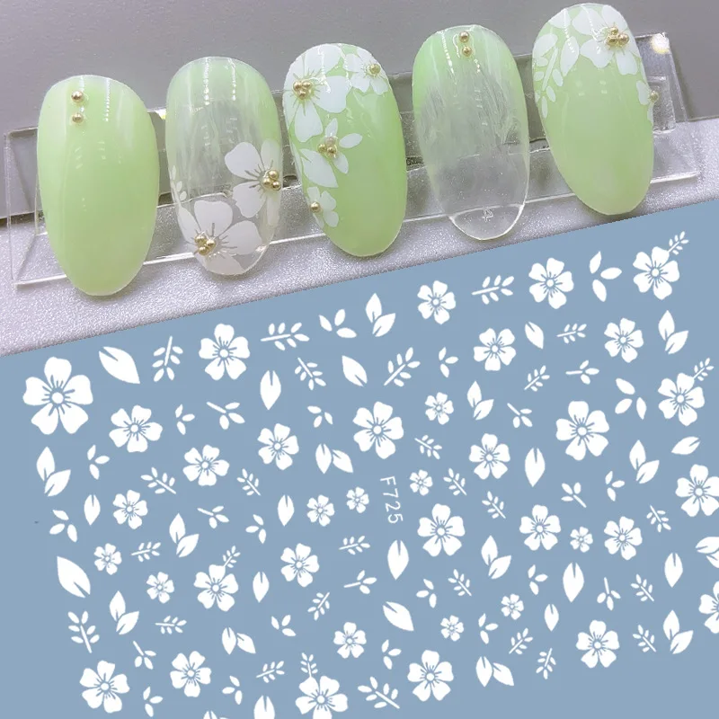 Yapışkanlı beyaz altın çivi çıkartmalar çiçek çiçek manikür çıkartmaları nail art dekorasyon çıkartması tırnak malzemeleri profesyoneller için 5