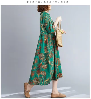 uzun kollu pamuk keten vintage çiçekli elbiseler kadınlar için rahat gevşek kadın bahar sonbahar elbise zarif giysiler 2021 3