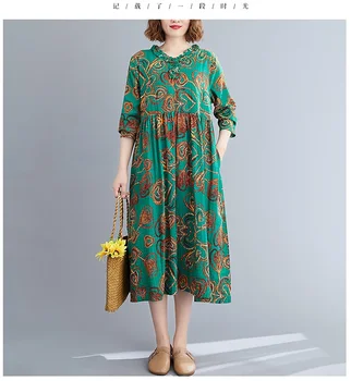 uzun kollu pamuk keten vintage çiçekli elbiseler kadınlar için rahat gevşek kadın bahar sonbahar elbise zarif giysiler 2021 4
