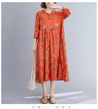 uzun kollu pamuk keten vintage çiçekli elbiseler kadınlar için rahat gevşek kadın bahar sonbahar elbise zarif giysiler 2021 5