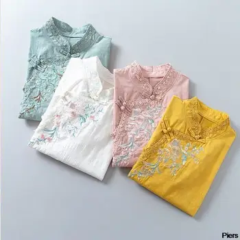 Çin Tarzı Gömlek Vintage Cheongsam Üstleri Hanfu Kadın Chaqueta Çin Geleneksel Elbise Tang Takım Harajuku Baskı Bluzlar
