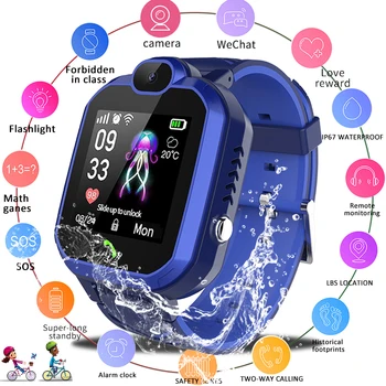 Çocuklar için akıllı saat IP67 Su Geçirmez Anti kayıp Çocuk Öğrenci Smartwatch Bebek SOS Acil Çağrı LBS Konumlandırma İzci İzle