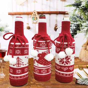 Örme şarap şişe çantası Yemek Masası Malzemeleri Şişe Kazak Parti Tatil için şişe kapağı Çanta Süsler Noel Süslemeleri